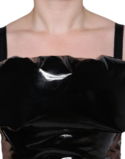 Dolce &amp; Gabbana – Schwarzes, gerüschtes, beschichtetes Minikleid aus Polyester