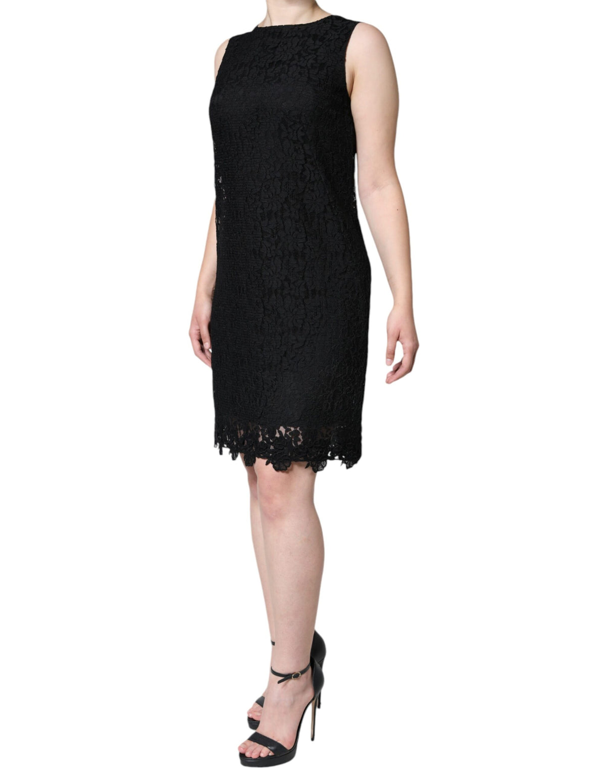 Dolce &amp; Gabbana – Schwarzes, ärmelloses Minikleid aus floraler Spitze