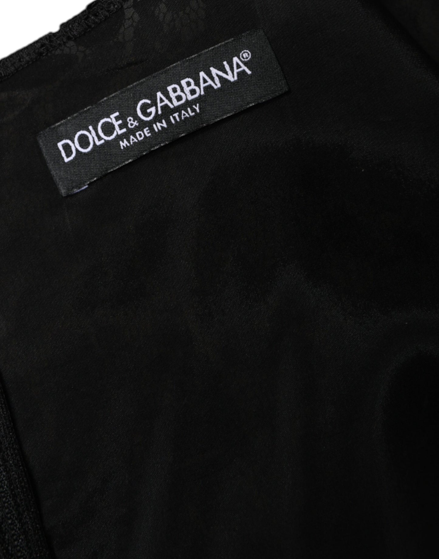 Dolce &amp; Gabbana – Schwarzes, ärmelloses Minikleid aus floraler Spitze