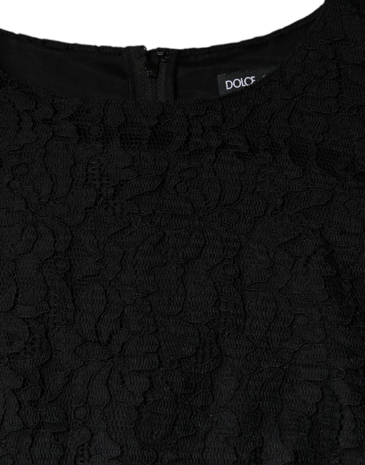 Dolce &amp; Gabbana – Schwarzes, ärmelloses Minikleid aus floraler Spitze