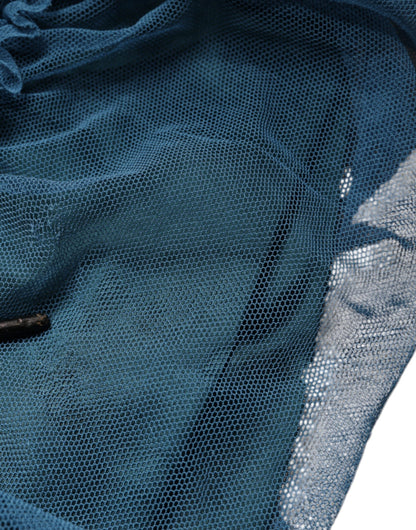 Dolce &amp; Gabbana – Etuikleid aus gerüschtem Tüll mit blauem Netzbesatz