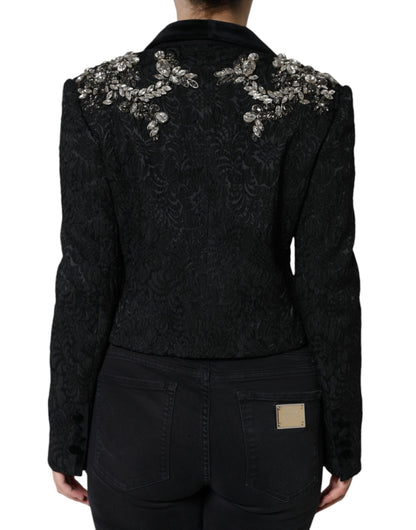 Dolce &amp; Gabbana – Schwarzer Jacquard-Blazer mit Kristallblumenmuster
