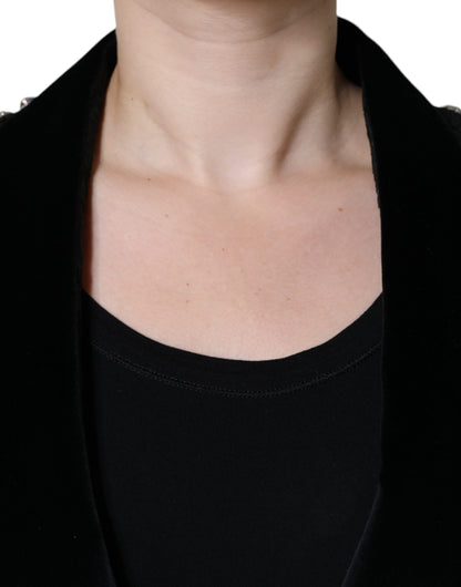 Dolce &amp; Gabbana – Schwarzer Jacquard-Blazer mit Kristallblumenmuster