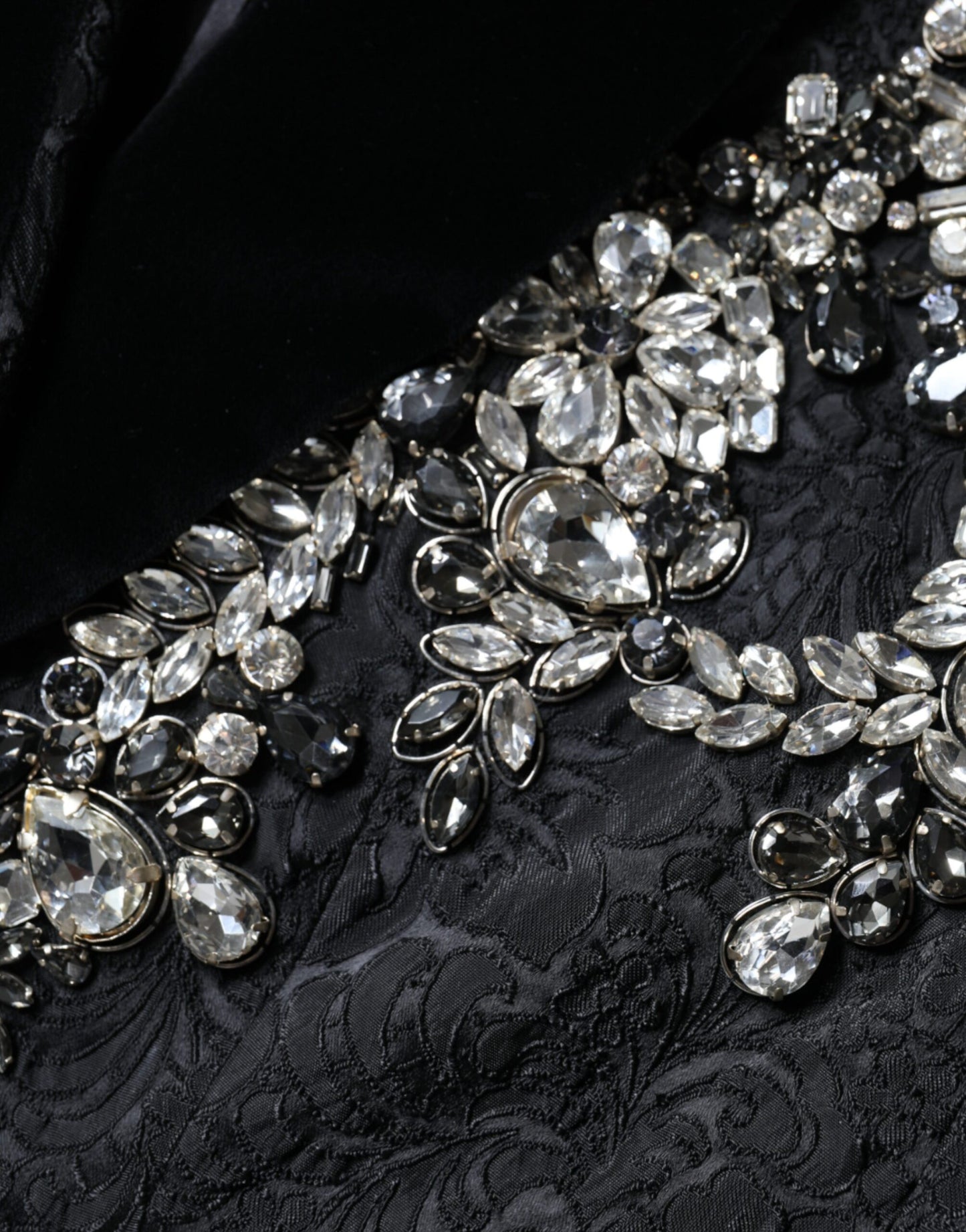 Dolce &amp; Gabbana – Schwarzer Jacquard-Blazer mit Kristallblumenmuster