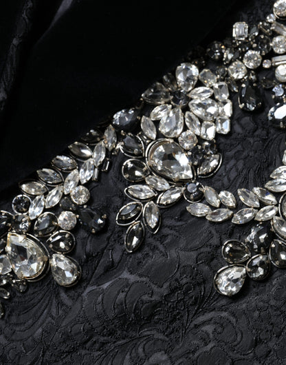 Dolce &amp; Gabbana – Schwarzer Jacquard-Blazer mit Kristallblumenmuster