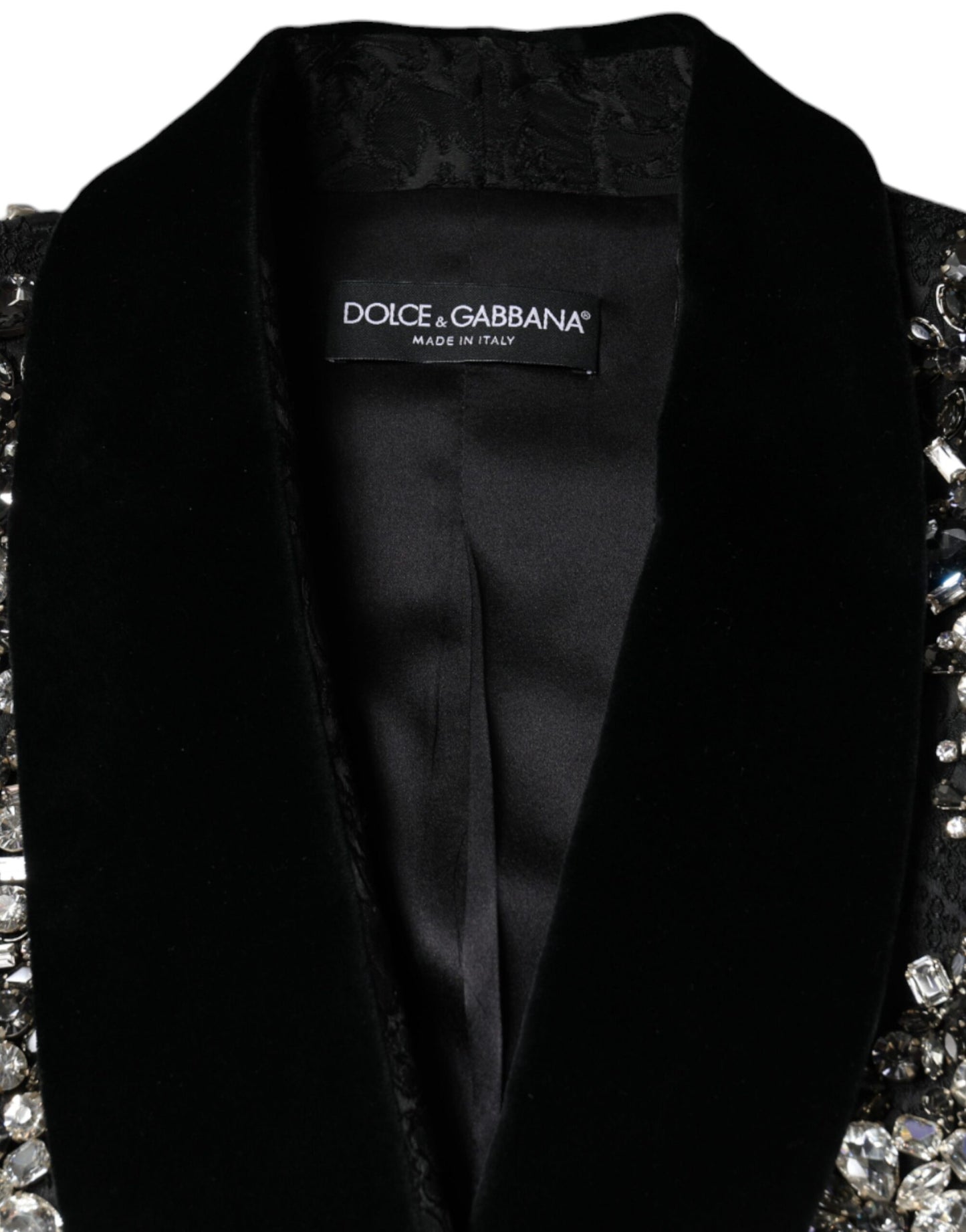 Dolce &amp; Gabbana – Schwarzer Jacquard-Blazer mit Kristallblumenmuster