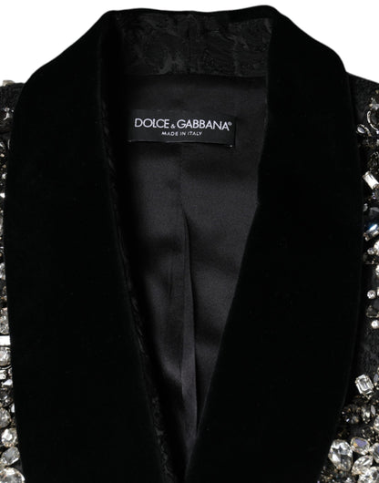 Dolce &amp; Gabbana – Schwarzer Jacquard-Blazer mit Kristallblumenmuster
