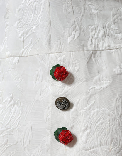 Dolce &amp; Gabbana – Minirock aus weißem Brokat mit Blumenverzierung