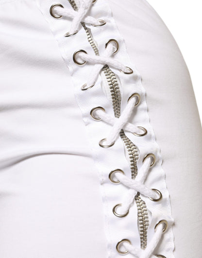 STK Weißer, knielanger Bleistiftrock aus Baumwollstretch mit hoher Taille