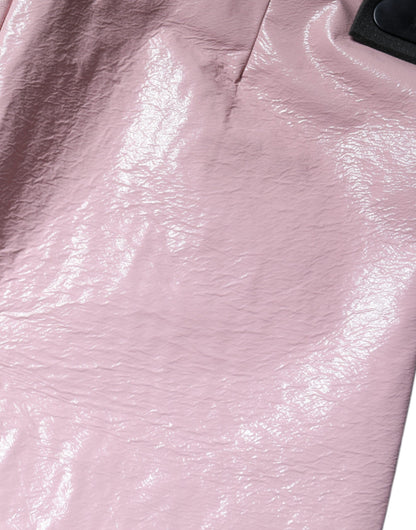 Dolce &amp; Gabbana – Minirock aus glänzend rosa Baumwolle mit hoher Taille