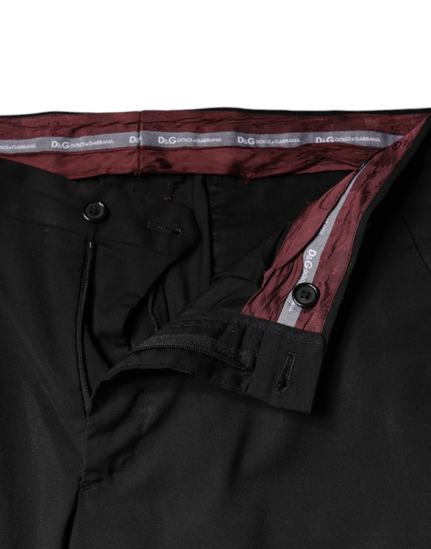 Dolce &amp; Gabbana – Schwarze, hoch taillierte, konisch zulaufende Hose aus Polyester