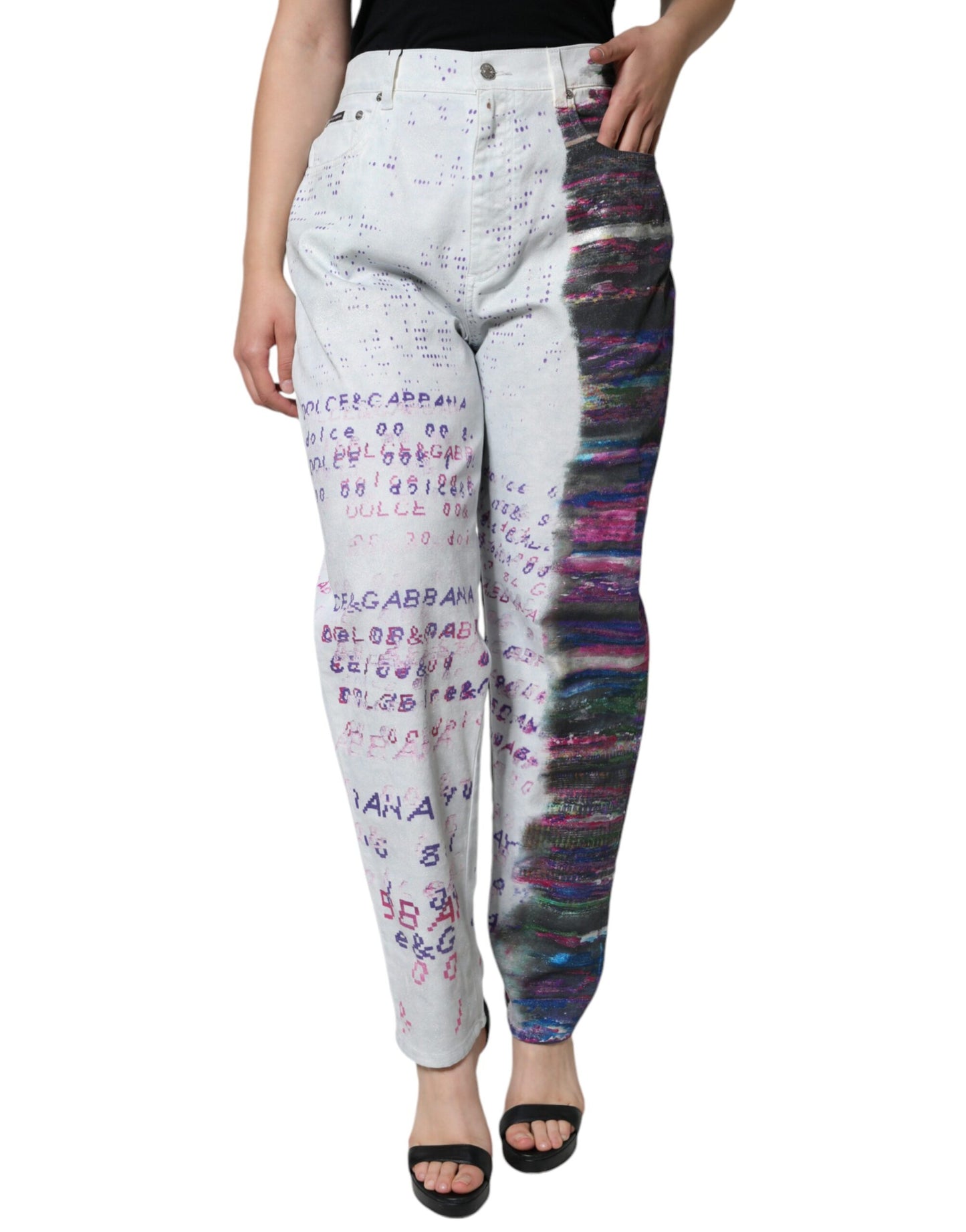 Dolce &amp; Gabbana Mehrfarbige Jeans mit hohem Bund aus Stretch-Baumwolle