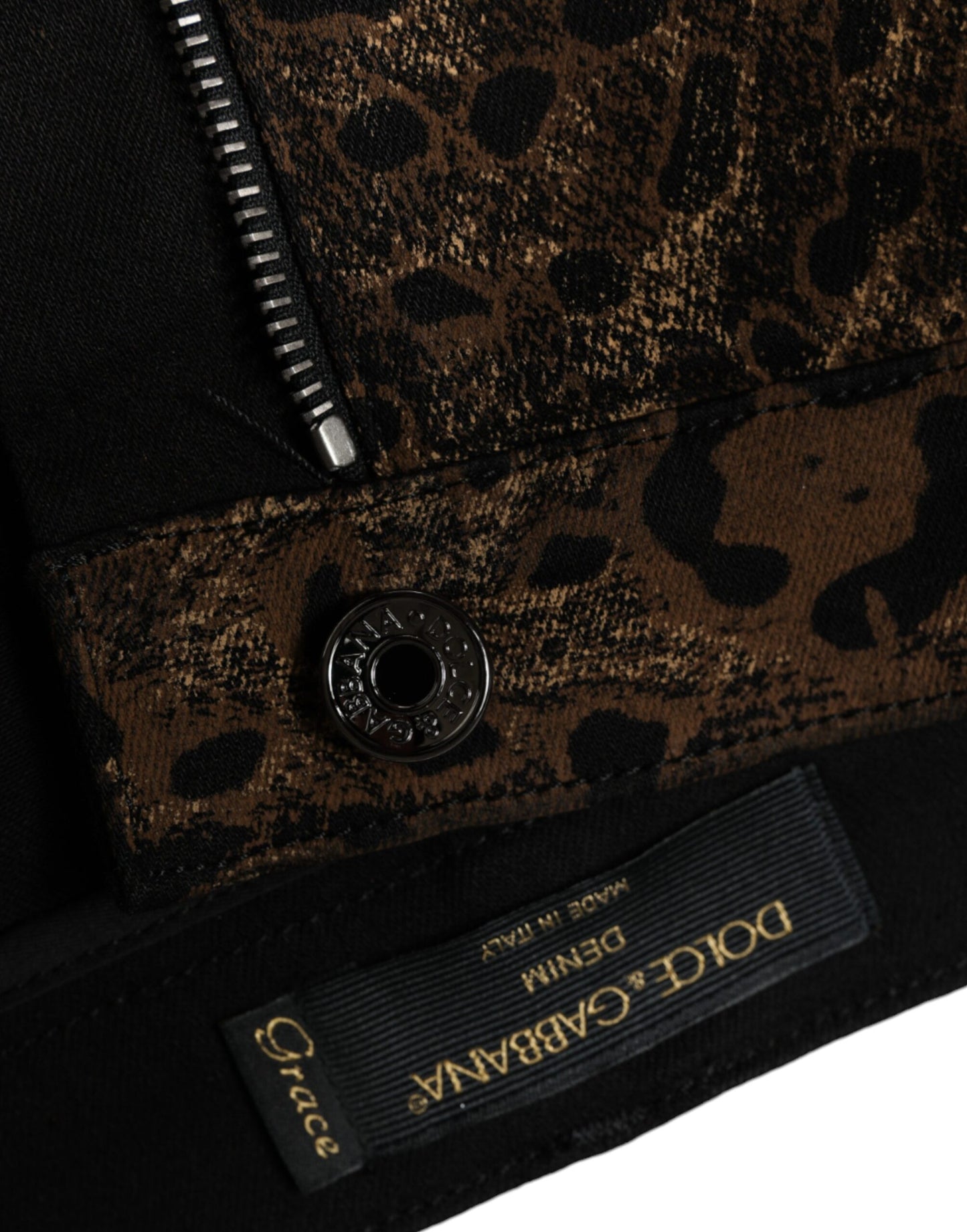 Dolce &amp; Gabbana – Enge Jeans aus Baumwolle mit Leopardenmuster in Braun