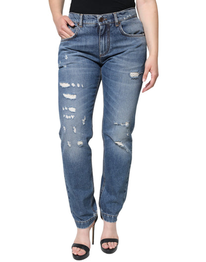 Dolce &amp; Gabbana – Zerfetzte Boyfriend-Jeans aus blauer Baumwolle