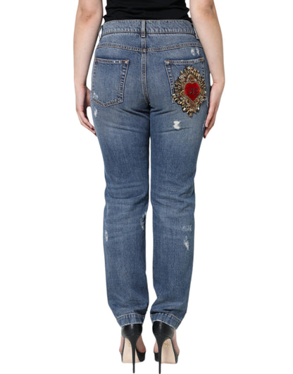 Dolce &amp; Gabbana – Zerfetzte Boyfriend-Jeans aus blauer Baumwolle