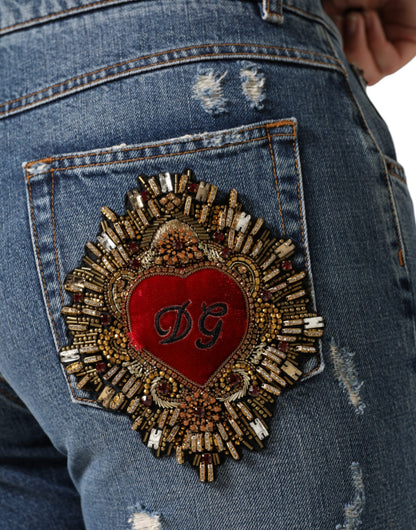 Dolce &amp; Gabbana – Zerfetzte Boyfriend-Jeans aus blauer Baumwolle