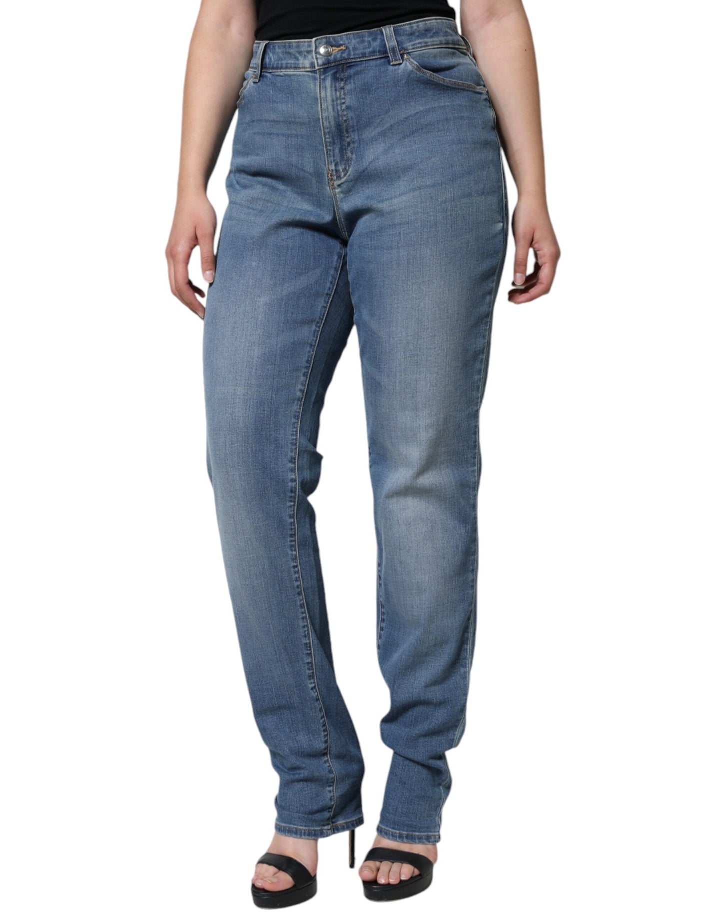 Emporio Armani – Blau verwaschene Skinny-Jeans mit hoher Taille für Damen