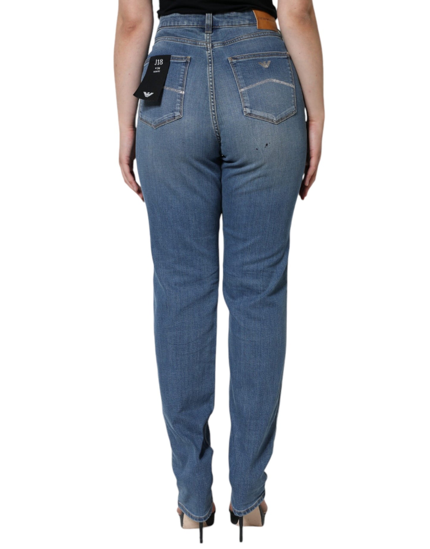 Emporio Armani – Blau verwaschene Skinny-Jeans mit hoher Taille für Damen