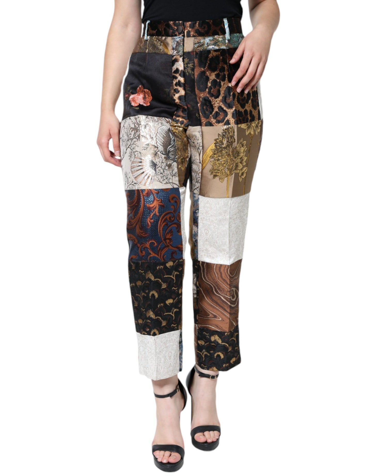 Dolce &amp; Gabbana – Mehrfarbige Patchwork-Hose aus Jacquard mit hoher Taille