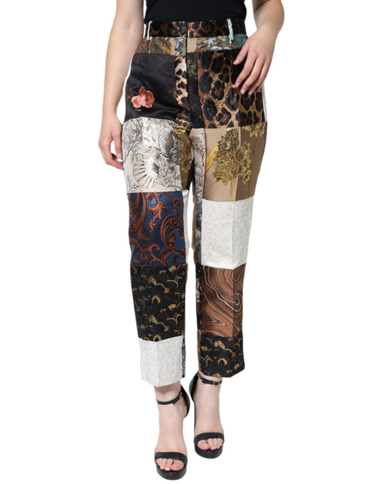Dolce &amp; Gabbana – Mehrfarbige Patchwork-Hose aus Jacquard mit hoher Taille