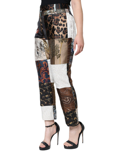 Dolce &amp; Gabbana – Mehrfarbige Patchwork-Hose aus Jacquard mit hoher Taille
