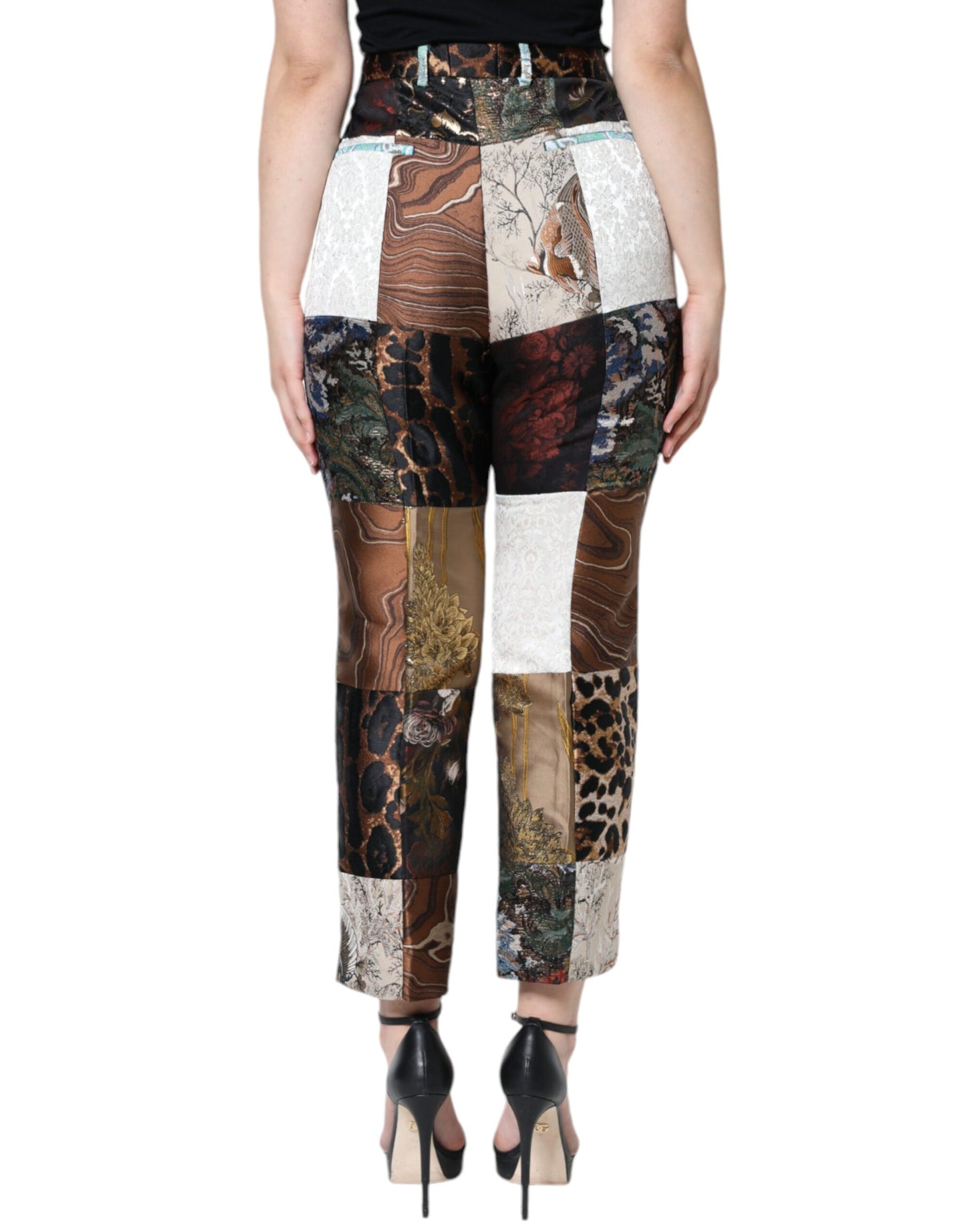Dolce &amp; Gabbana – Mehrfarbige Patchwork-Hose aus Jacquard mit hoher Taille