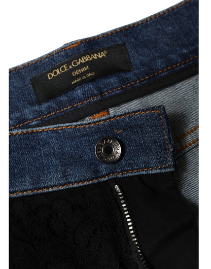 Dolce &amp; Gabbana – Schwarze Skinny-Jeans mit Blumenmuster und Spitzenfront