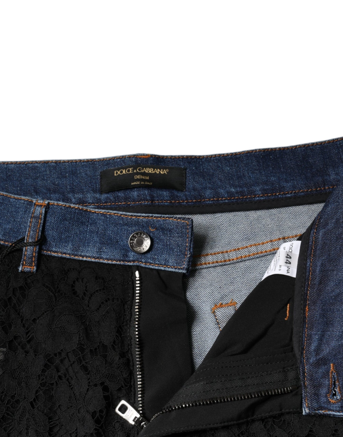 Dolce &amp; Gabbana – Schwarze Skinny-Jeans mit Blumenmuster und Spitzenfront