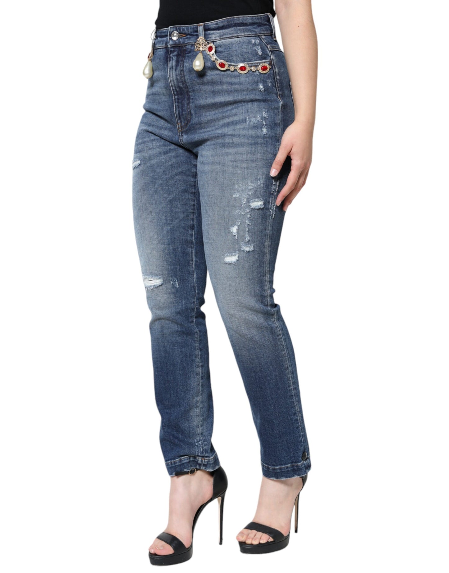 Dolce &amp; Gabbana – Dunkelblaue Skinny-Jeans aus zerfetzter Baumwolle