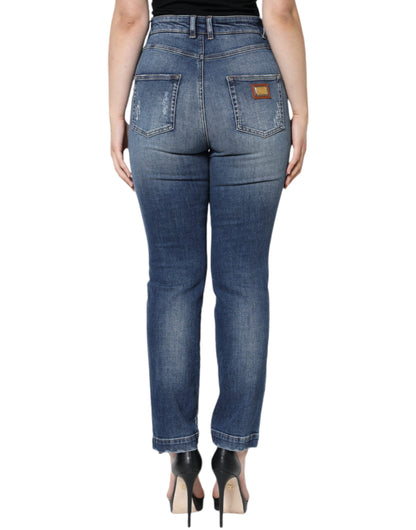 Dolce &amp; Gabbana – Dunkelblaue Skinny-Jeans aus zerfetzter Baumwolle