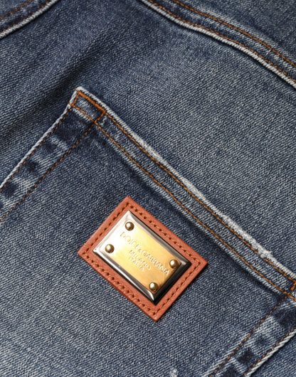 Dolce &amp; Gabbana – Dunkelblaue Skinny-Jeans aus zerfetzter Baumwolle