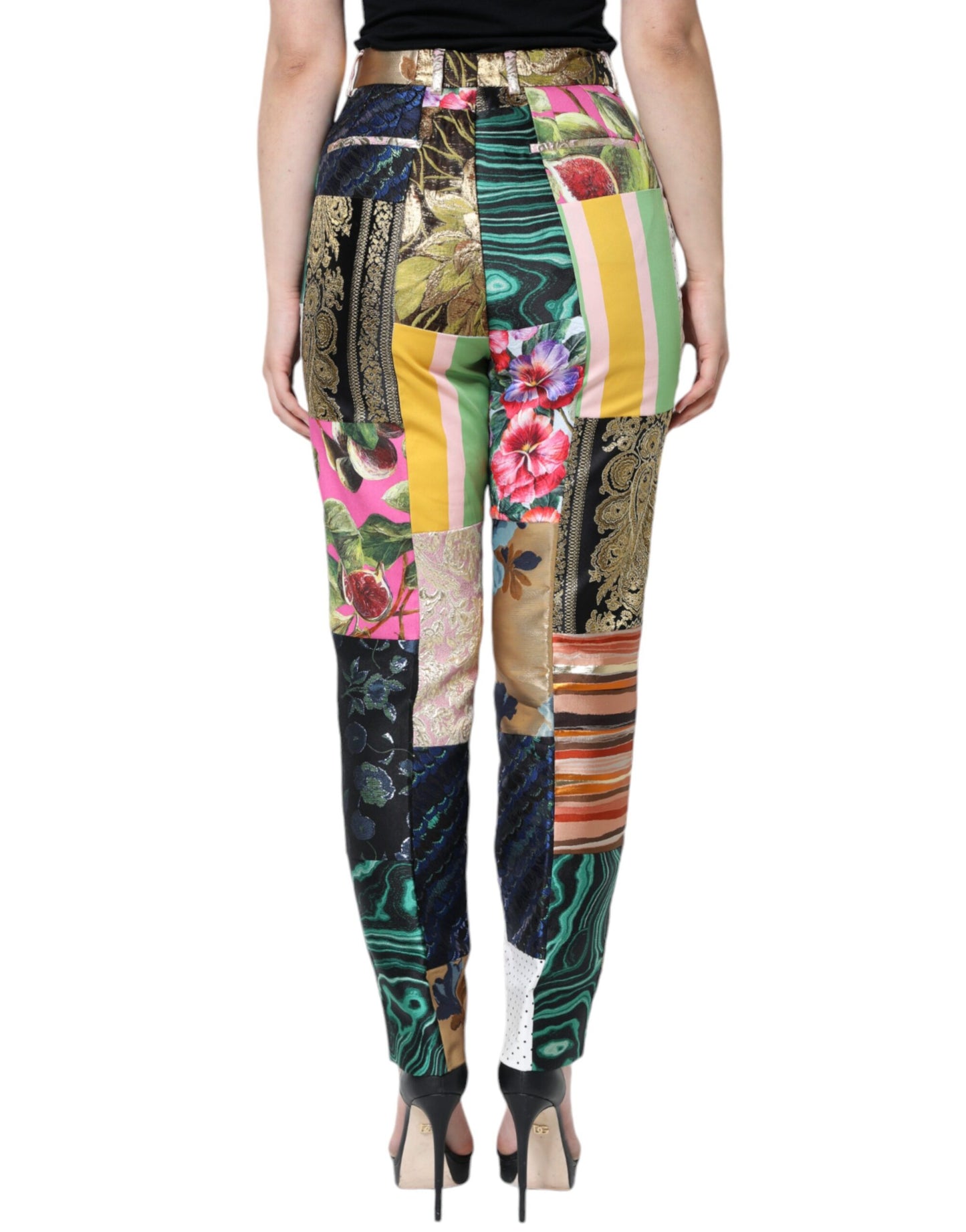 Dolce &amp; Gabbana – Mehrfarbige Patchwork-Hose aus Jacquard mit hoher Taille
