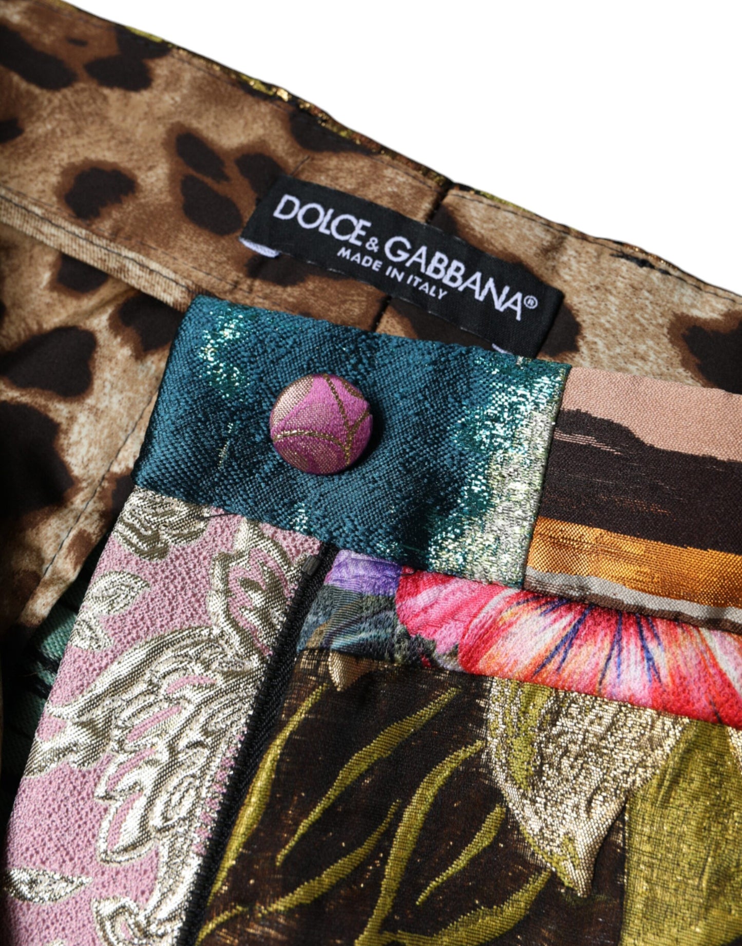 Dolce &amp; Gabbana – Mehrfarbige Patchwork-Hose aus Jacquard mit hoher Taille