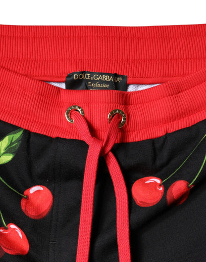 Dolce &amp; Gabbana – Jogginghose mit mittelhoher Taille in Schwarz und Rot mit Kirschen