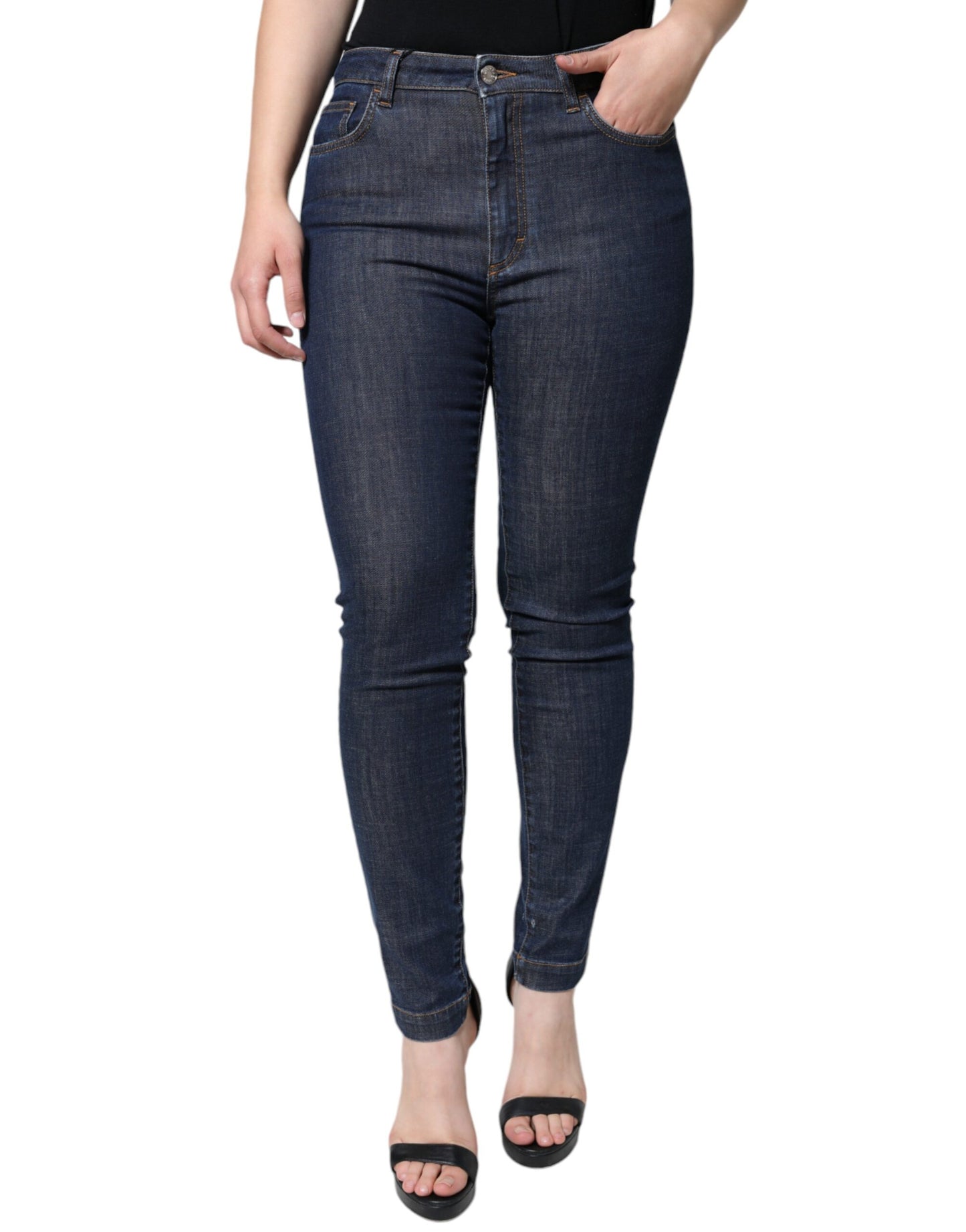 Dolce &amp; Gabbana Dunkelblaue QUEEN Skinny Jeans aus Baumwolle