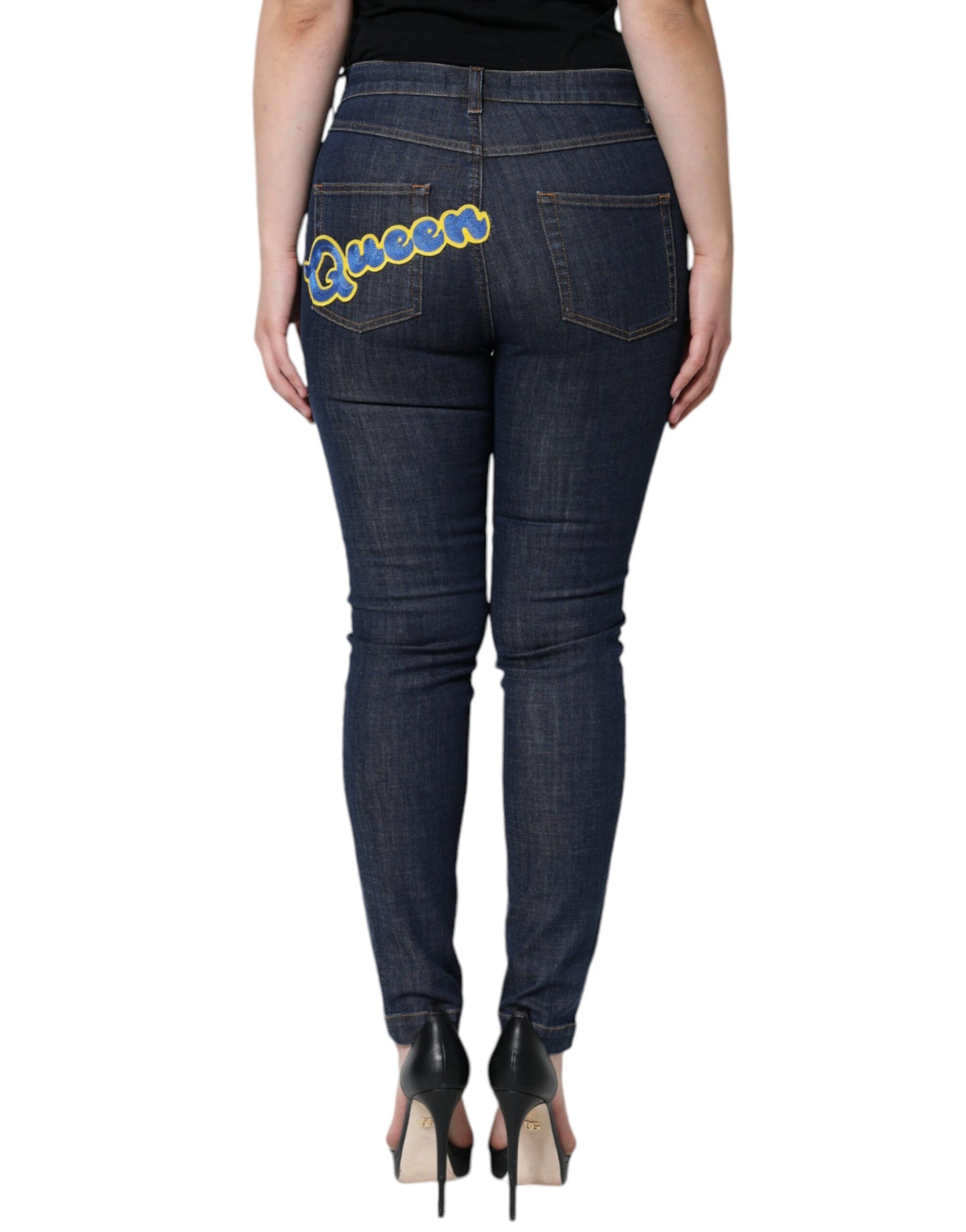 Dolce &amp; Gabbana Dunkelblaue QUEEN Skinny Jeans aus Baumwolle