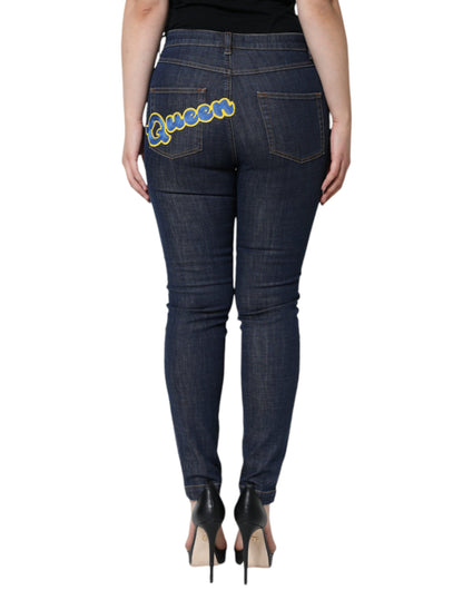 Dolce &amp; Gabbana Dunkelblaue QUEEN Skinny Jeans aus Baumwolle