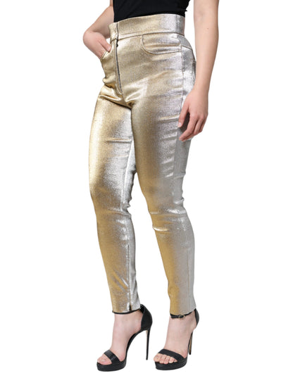Dolce &amp; Gabbana – Enge Hose mit hoher Taille in Metallic-Gold