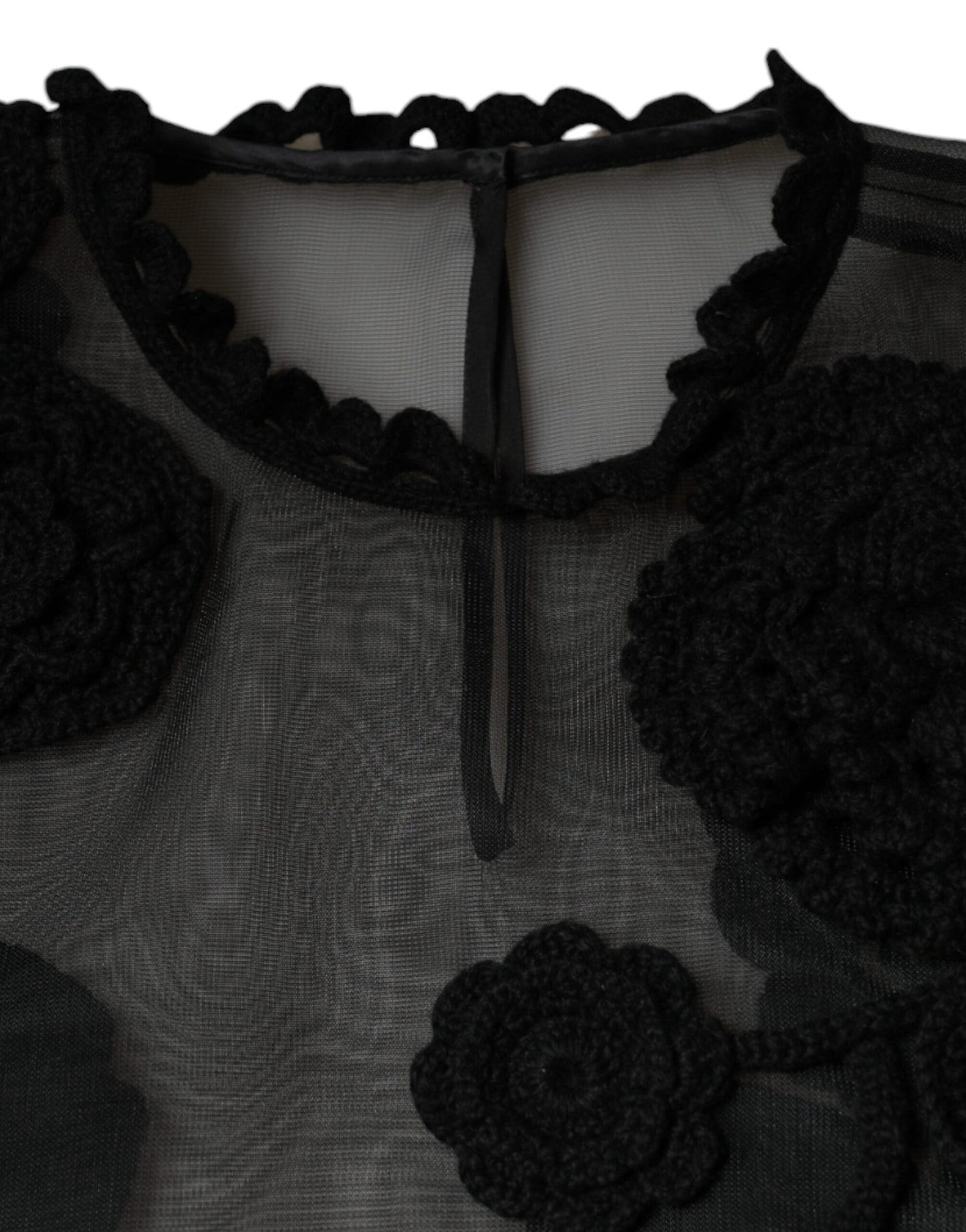Dolce &amp; Gabbana Schwarze transparente Bluse aus Nylonnetz mit Blumenmuster