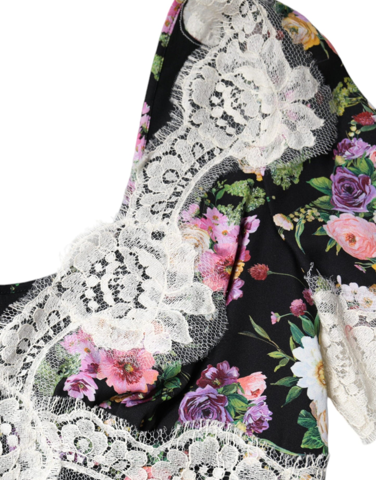 Dolce &amp; Gabbana – Schwarze Bluse mit Blumenspitze und kurzen Ärmeln