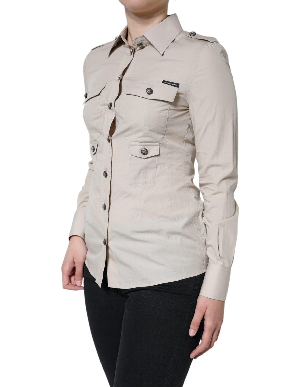 Dolce &amp; Gabbana – Beiges Hemd mit Button-Down-Kragen aus Baumwolle