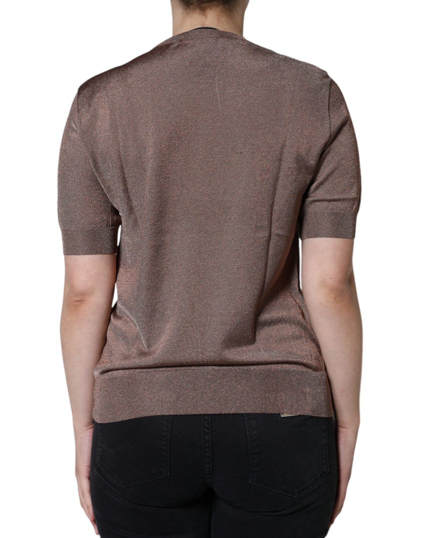 Dolce &amp; Gabbana – Kurzärmliges Oberteil aus Viskose mit Blumenapplikation in Braun