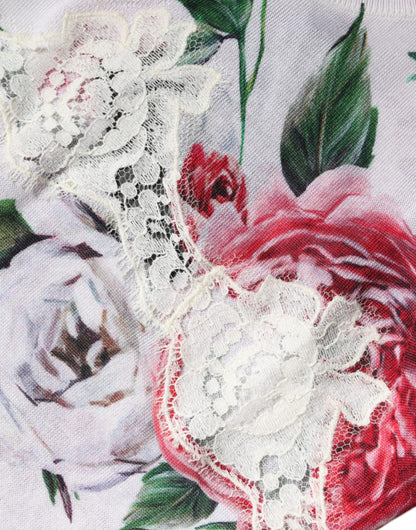 Dolce &amp; Gabbana Weißes ärmelloses Seiden-Tanktop mit Blumenspitze