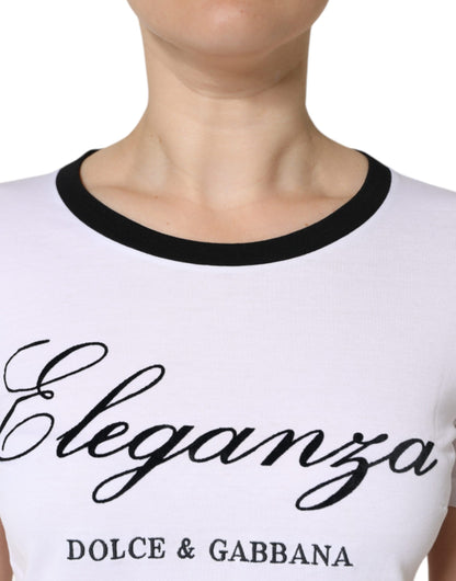 Dolce &amp; Gabbana Weißes T-Shirt aus Baumwolle mit kurzem Arm und Eleganza-Print
