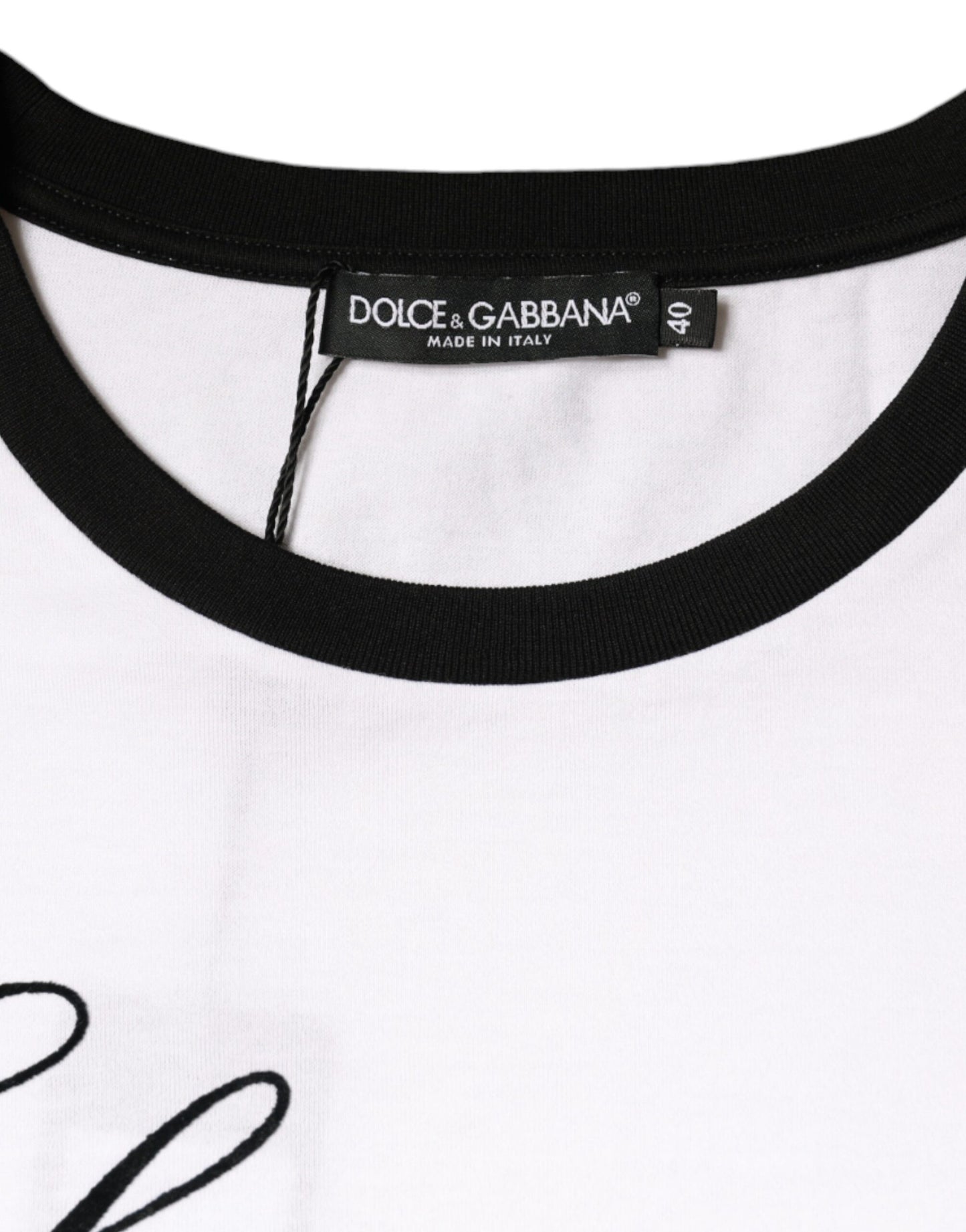 Dolce &amp; Gabbana Weißes T-Shirt aus Baumwolle mit kurzem Arm und Eleganza-Print