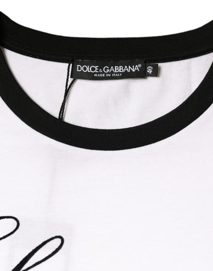 Dolce &amp; Gabbana Weißes T-Shirt aus Baumwolle mit kurzem Arm und Eleganza-Print