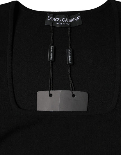Dolce &amp; Gabbana – Schwarze Bluse mit langen Ärmeln und quadratischem Ausschnitt