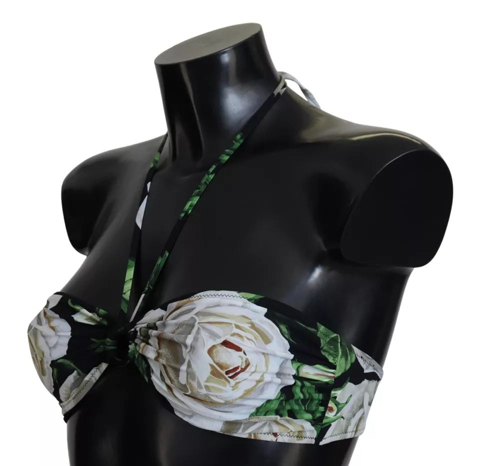 Dolce &amp; Gabbana – Schwarzes Neckholder-Bikinioberteil mit Blumenmuster