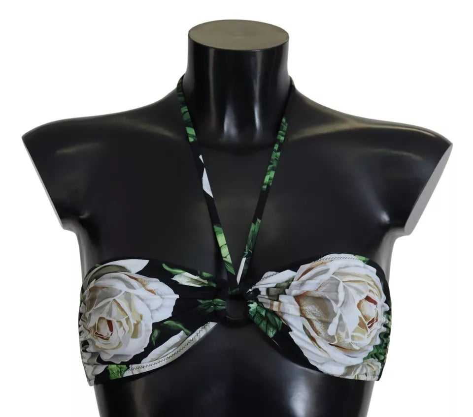 Dolce &amp; Gabbana – Schwarzes Neckholder-Bikinioberteil mit Blumenmuster