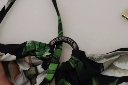 Dolce &amp; Gabbana – Schwarzes Neckholder-Bikinioberteil mit Blumenmuster